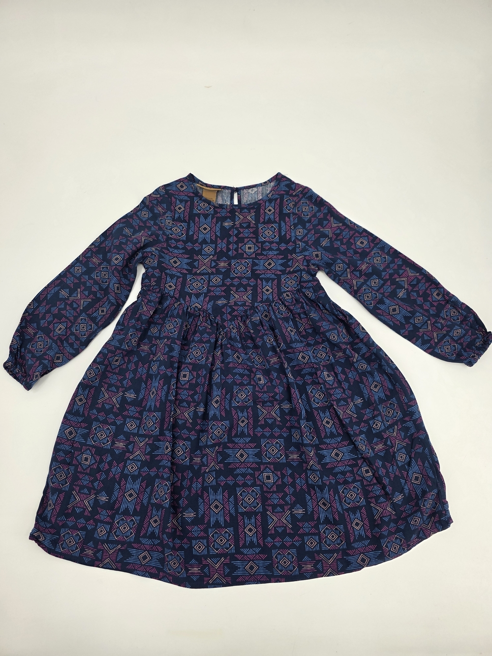Wrangler Navy Blue and Purple Geometric Long Sleeve Dress Size XS
